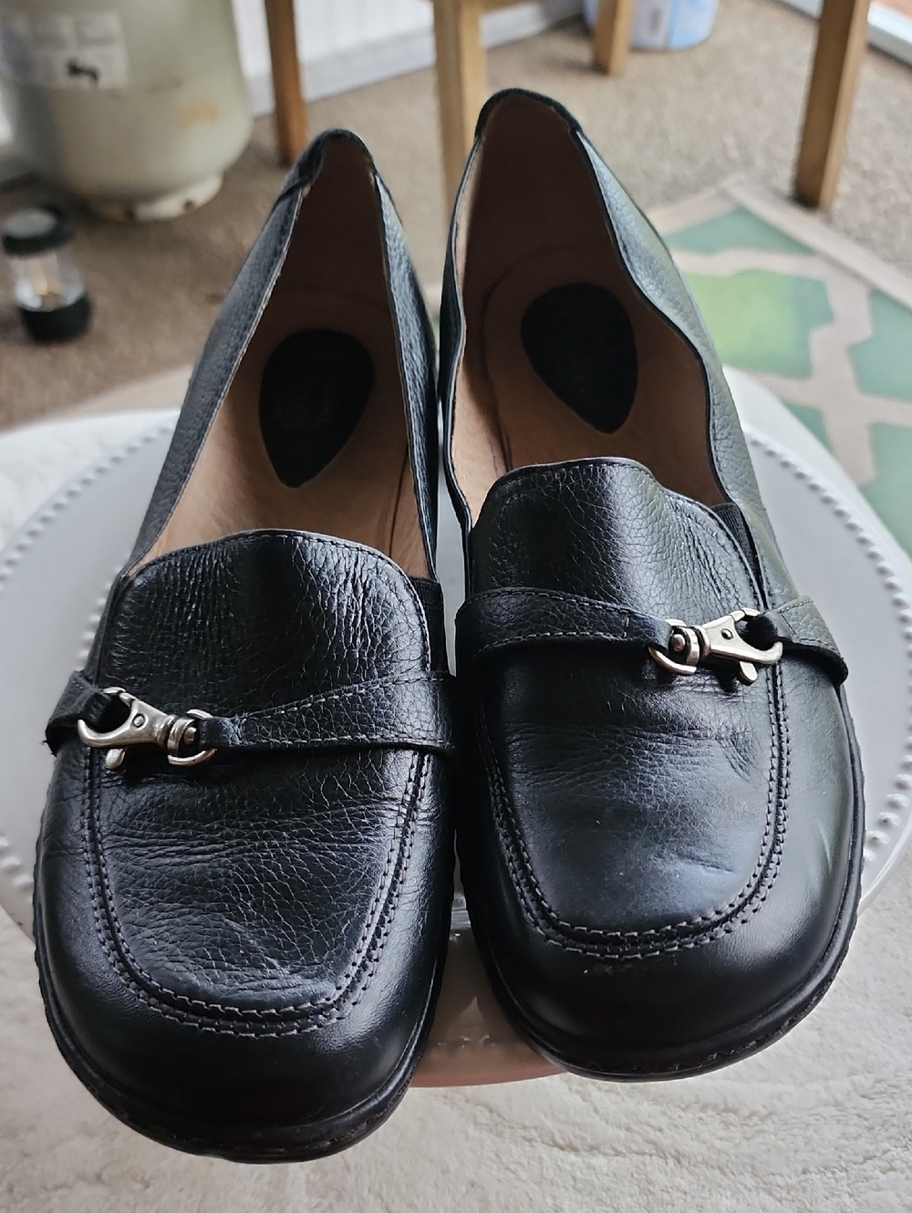 Clarks Black Leather Loafers with Silver Horsebit